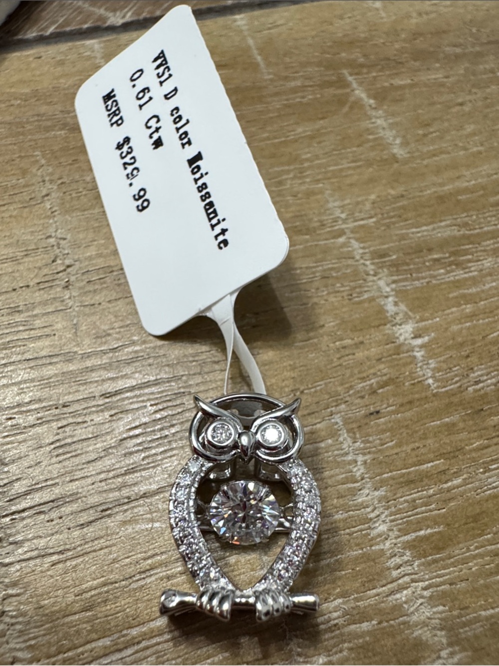 925 Silver Owl Pendant with Dancing Diamond Moissanite Stone -Beautiful Gift 🎁